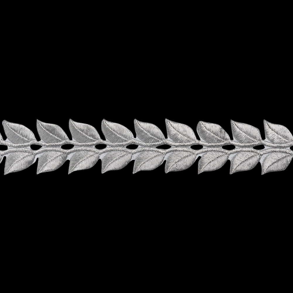 Yaya Han Iron-On Metallic Embroidered Trim - Silver Roman Leaves, 1.25