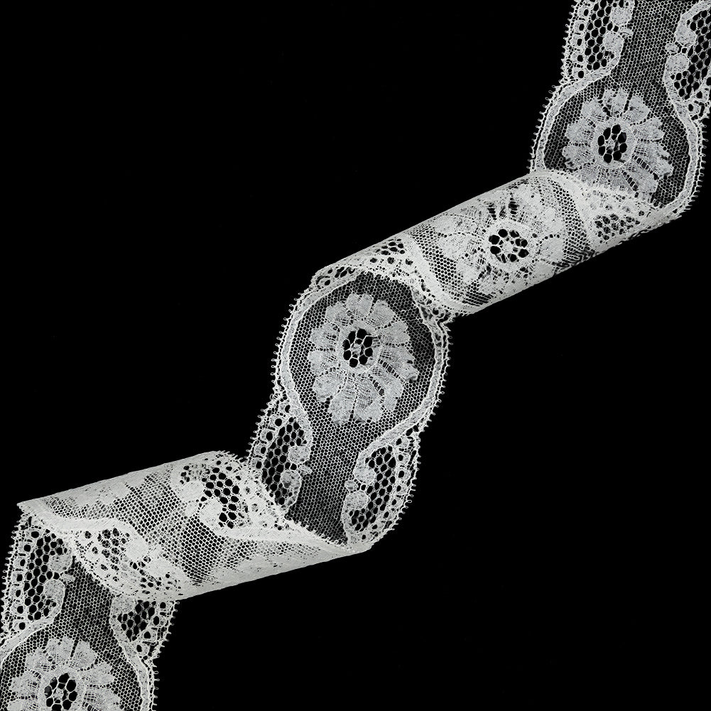 White Floral Lace Trim with Tiny Picot Edging - 2.125
