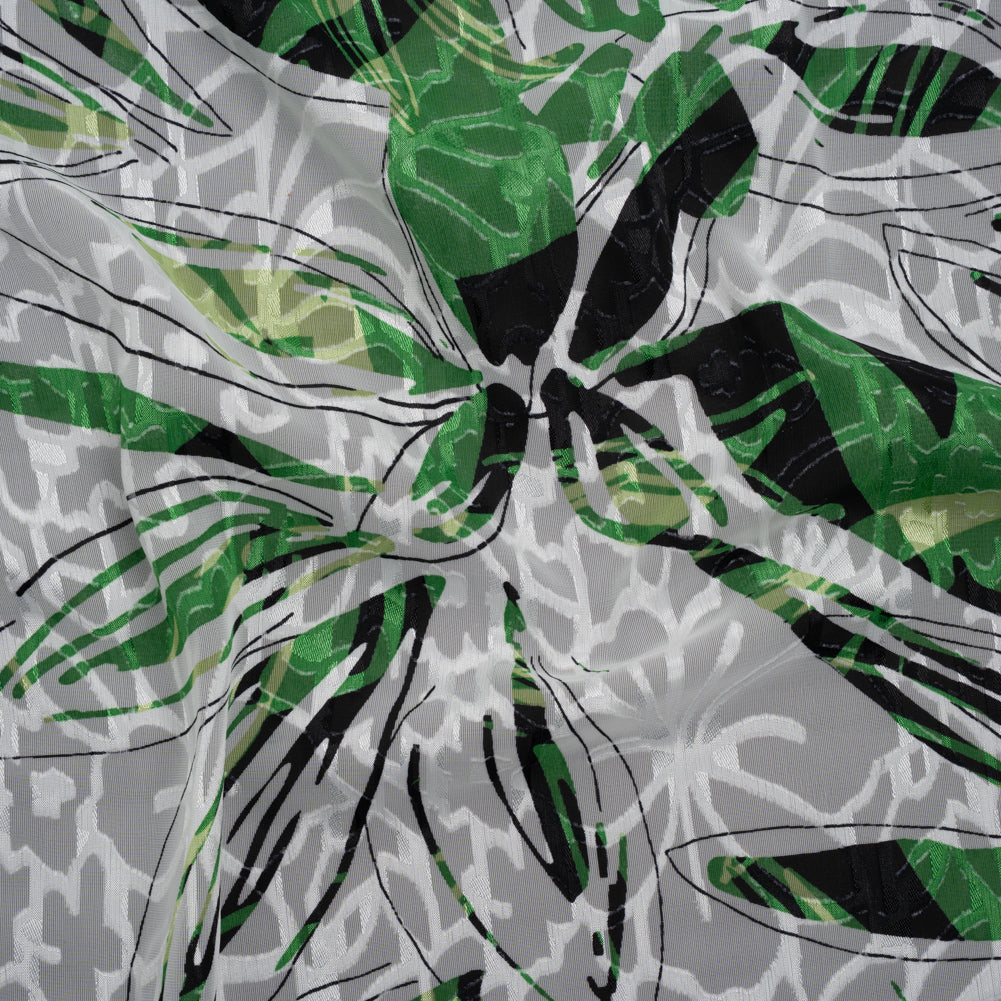 Polyester Burnout Brocade Print - White, Green and Black Floral - Designer Deadstock - Joann Fabrics