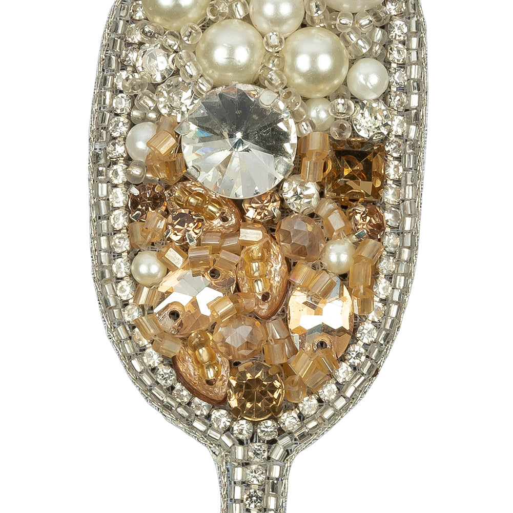 Pearl, Crystal and Topaz Champagne Flute Rhinestones and Glass Beaded Applique - 3.375