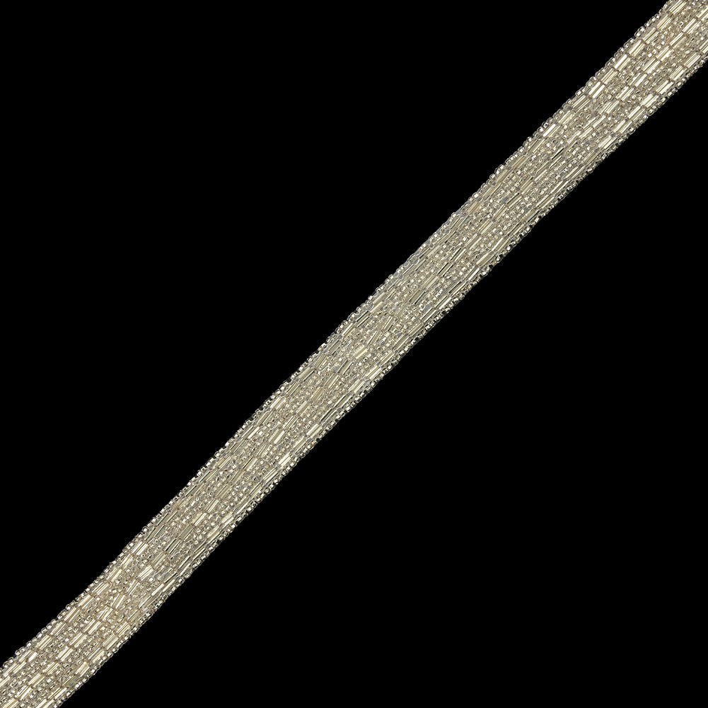Vintage Silver Striped 12-Row Glass Seed and Bugle Beaded Trim - 0.75