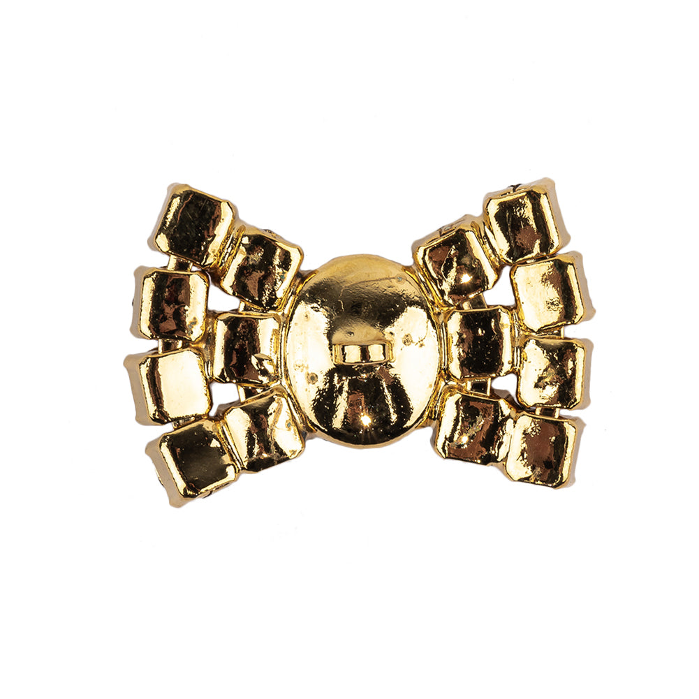 Vintage Swarovski Crystal Rhinestones and Gold Metal Bow with Shank Back - 0.75