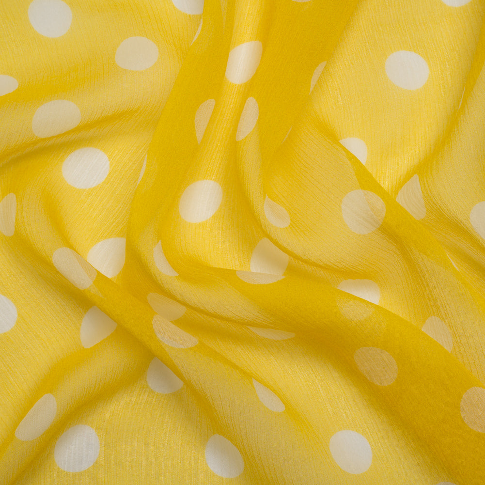 Famous Australian Designer Yellow and White Polka Dot Crinkled Silk Chiffon - Joann Fabrics