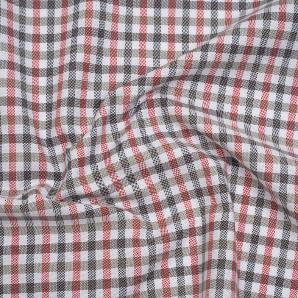Cotton Oxford Shirting - Charcoal, Warm Gray and Red Checks - Deadstock - Joann Fabrics