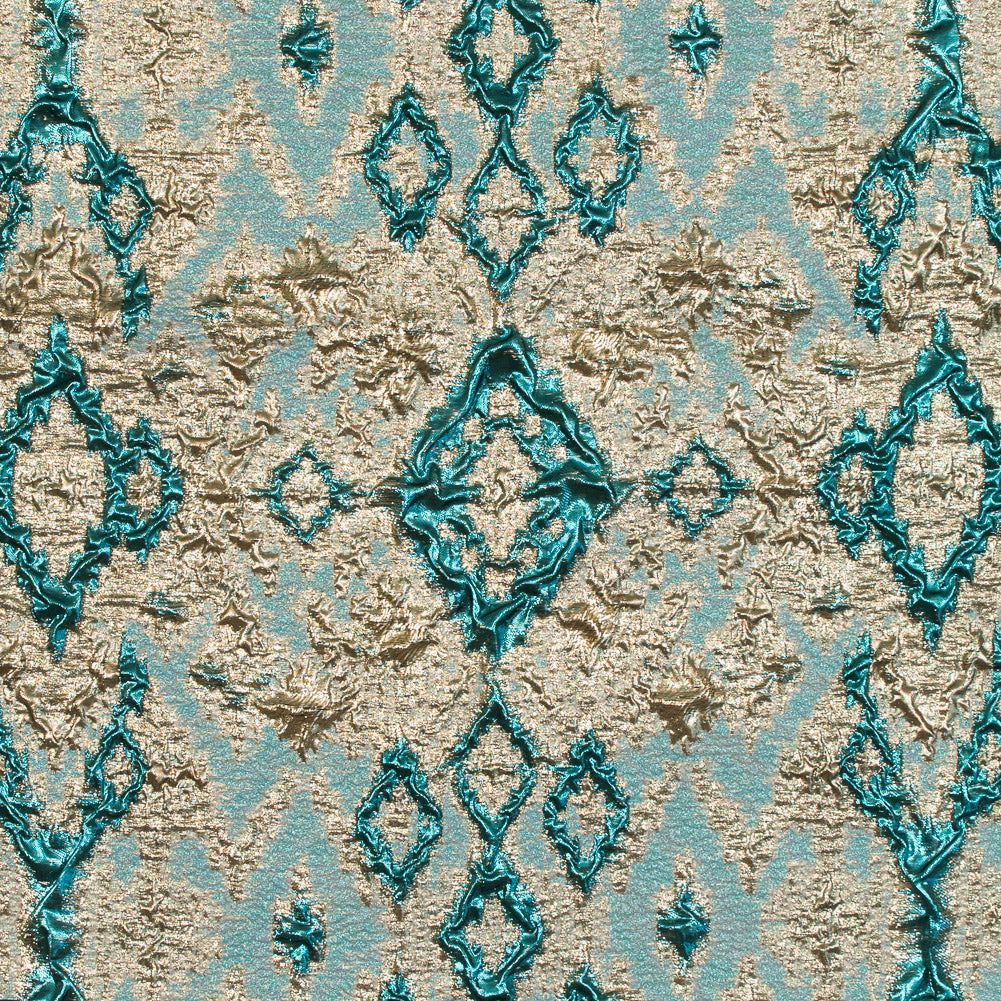 Teal and Gold Luxury Geometric Metallic Brocade - Joann Fabrics