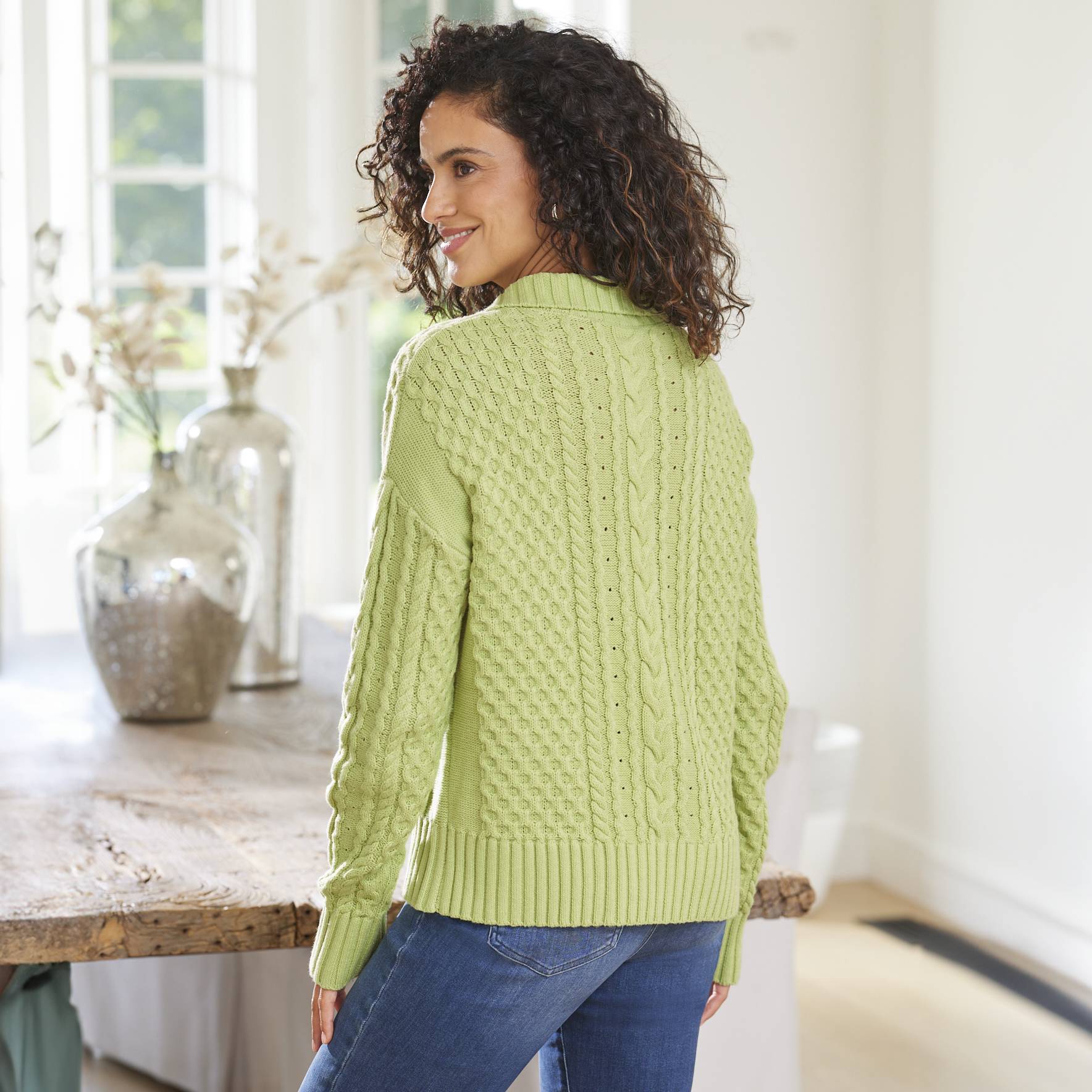 Quarter-Zip Cable Sweater, Honeycomb Stitch, Dropped Shoulders - Northstyle Catalog