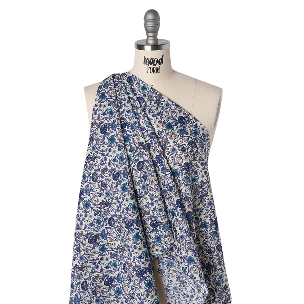 Liberty Fabrics Tana Lawn® - Rachel Blue - Indigo, Sky Blue and Lavender Flowers and Foliage - Joann Fabrics