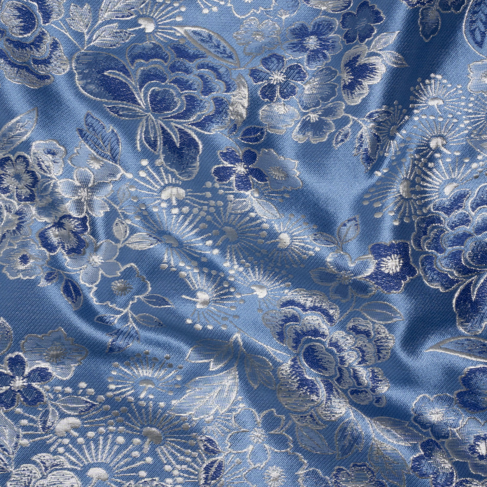 Metallic Brocade - Sky Blue, Royal Blue and Silver Flower Garden - Joann Fabrics