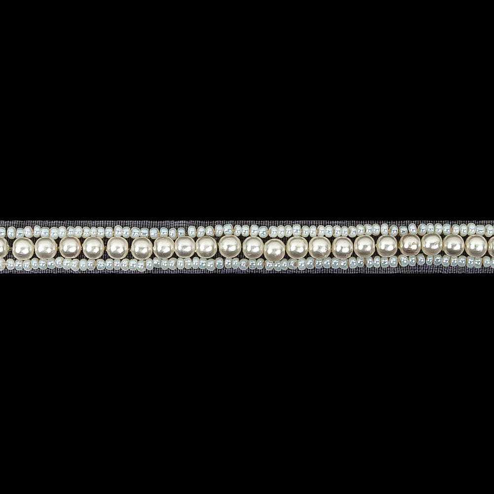 Vintage One Row Pearl and White Beaded Trim - 0.25