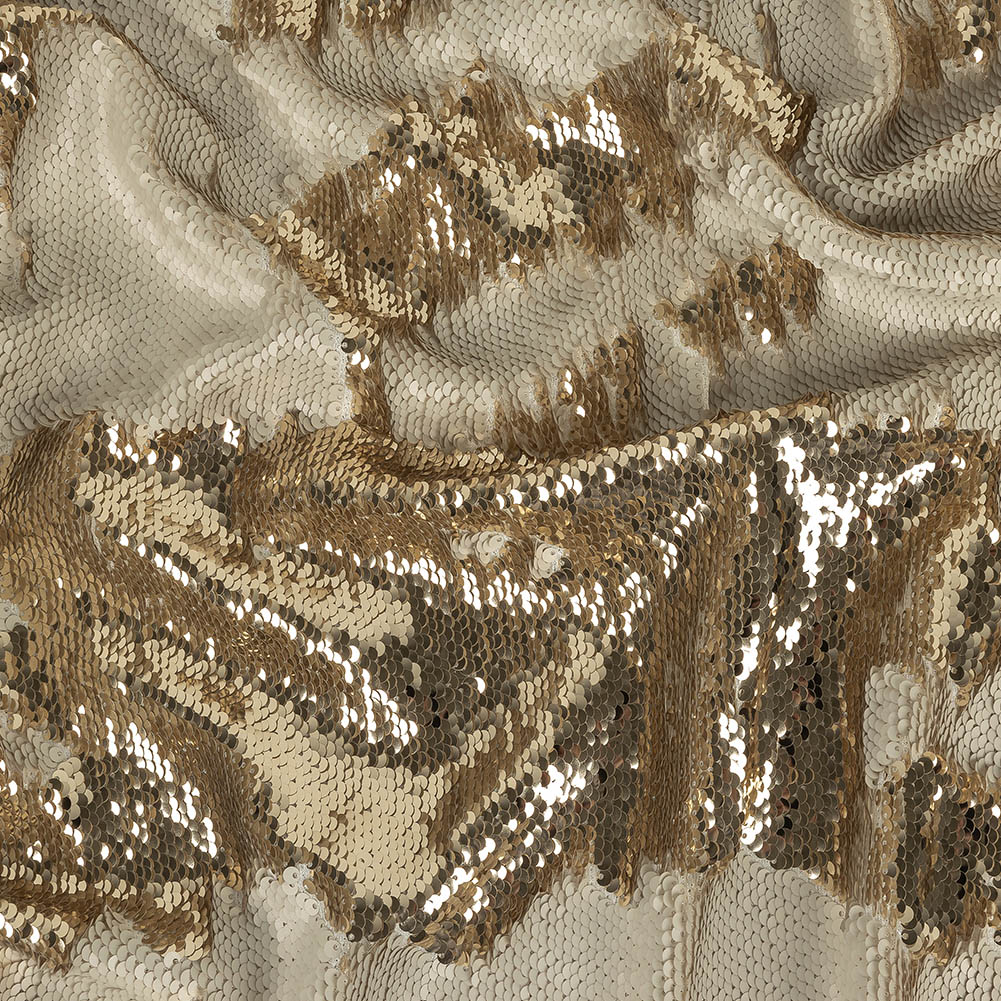 Stretch Rayon Jersey with Two-Tone Paillette Sequins - Spumante and Ivory on Tofu - Nyla Collection - Joann Fabrics