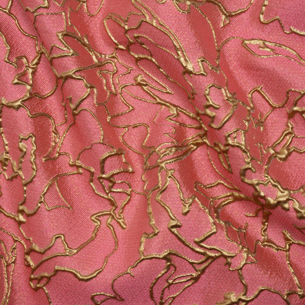 Metallic Luxury Brocade - Rose Pink and Gold Floral Outlines - Joann Fabrics