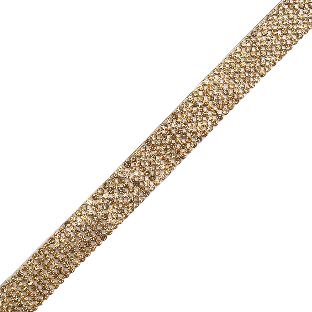 Yaya Han Iron-On Rhinestone Trim - 6-Row Gold, 0.5
