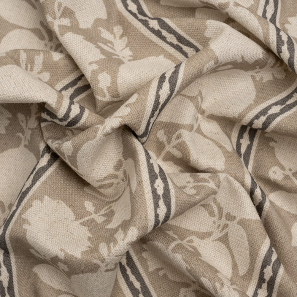 Brushed Cotton and Linen Canvas - Jute Floral Silhouette Stripes - British Imported - Joann Fabrics