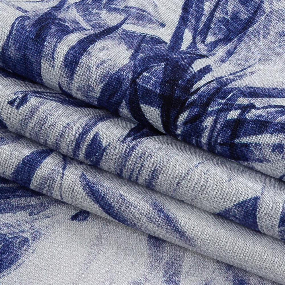 Organic Viscose Batiste - Estate Blue and White Tropical Oasis - Loreto Collection - Joann Fabrics