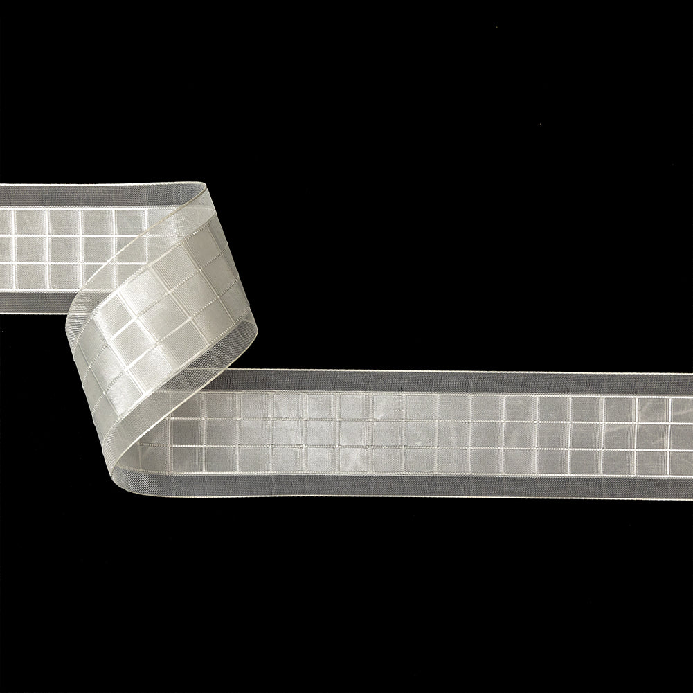 Blanc de Blanc Windowpane Checks and Sheer Borders Woven Ribbon - 1.5