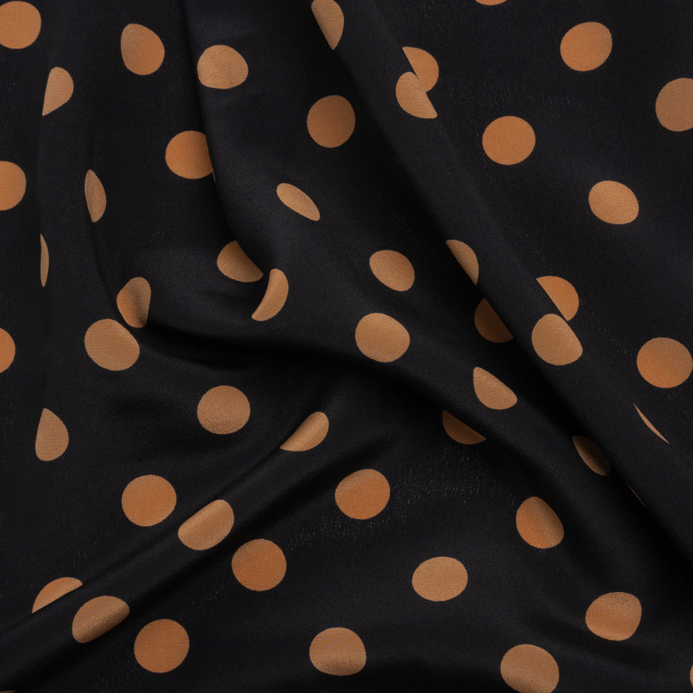 Famous Australian Designer Black and Gold Polka Dot Silk Crepe de Chine - Joann Fabrics