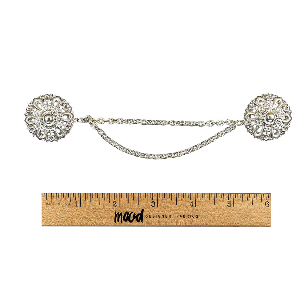 Vintage Silver Metal Dress Ornament with Two Joining Chains - 2.75