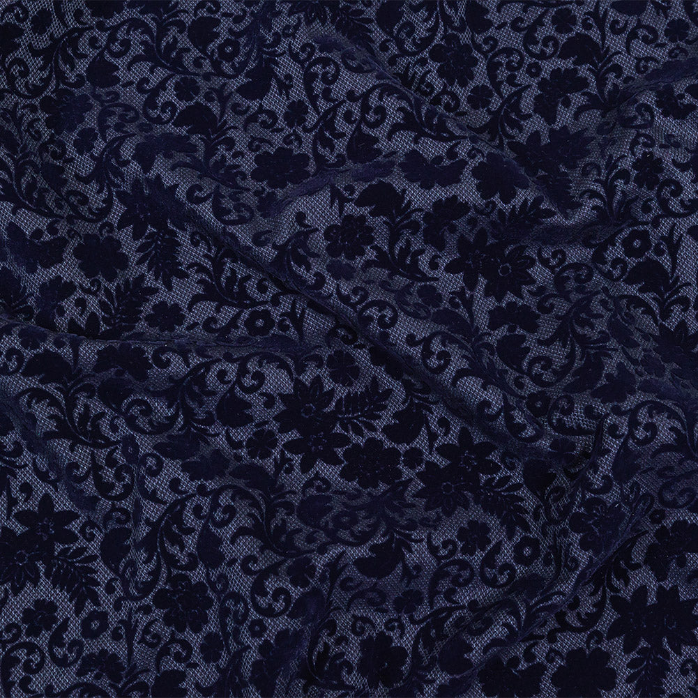 Navy Flocked Classical Florals on Diamond Cotton and Polyester Dobby - Joann Fabrics