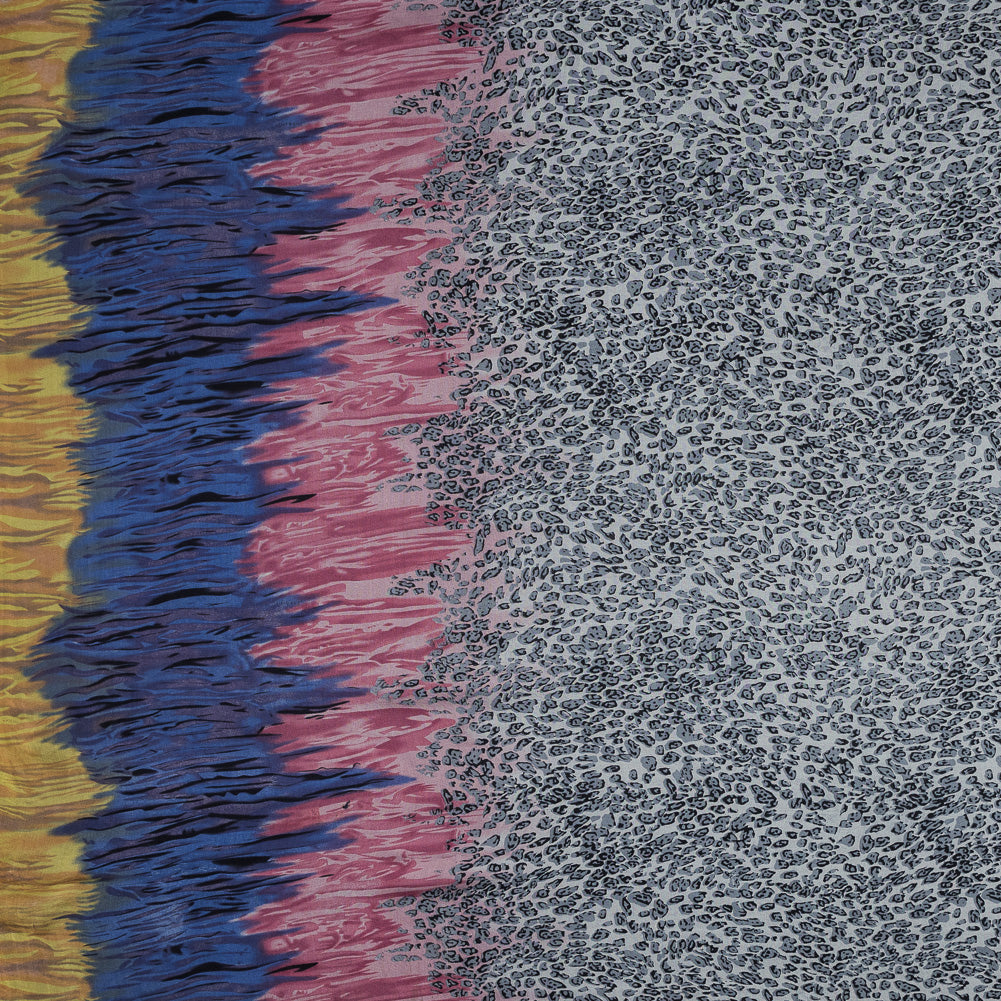 Cool Gray, Yellow, Blue and Pink Cheetah Printed Silk Chiffon - Joann Fabrics