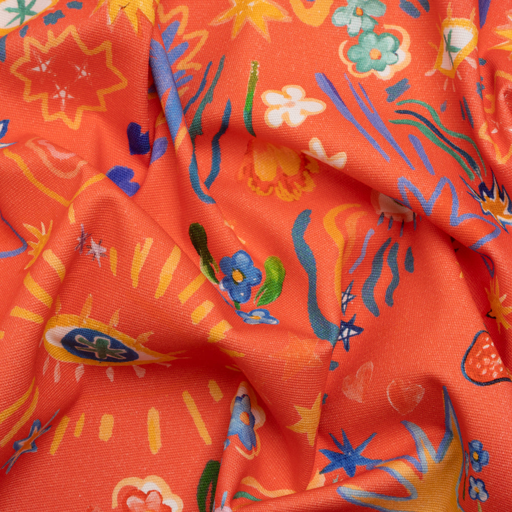 Stretch Cotton Canvas Print - Coral, Yellow and Blue Little Doodles - Mood Exclusive Skybrite Sights - Joann Fabrics