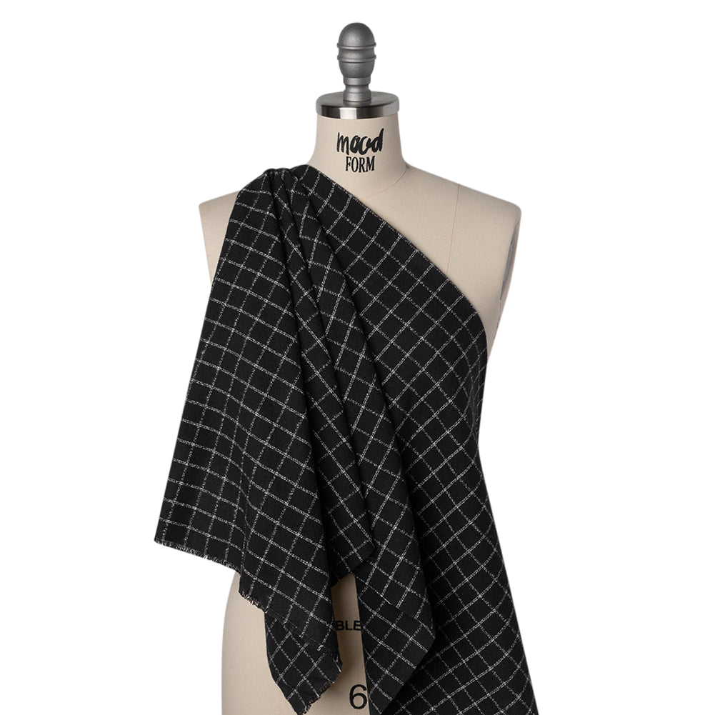 Yarn-Dyed Cotton Flannel - White on Black Windowpane Checks - Deadstock - Joann Fabrics