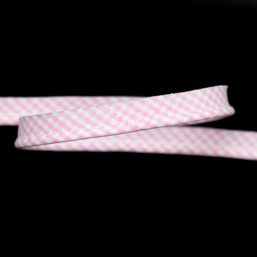 Italian White and Pink Checkered Bias Piping Cord with Lip - 0.375