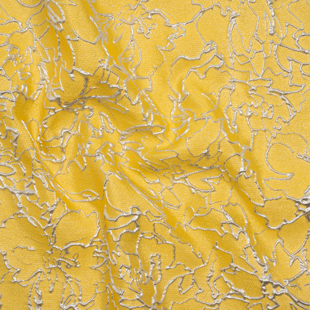 Metallic Luxury Brocade - Sunshine Yellow and Silver Floral Outlines - Joann Fabrics