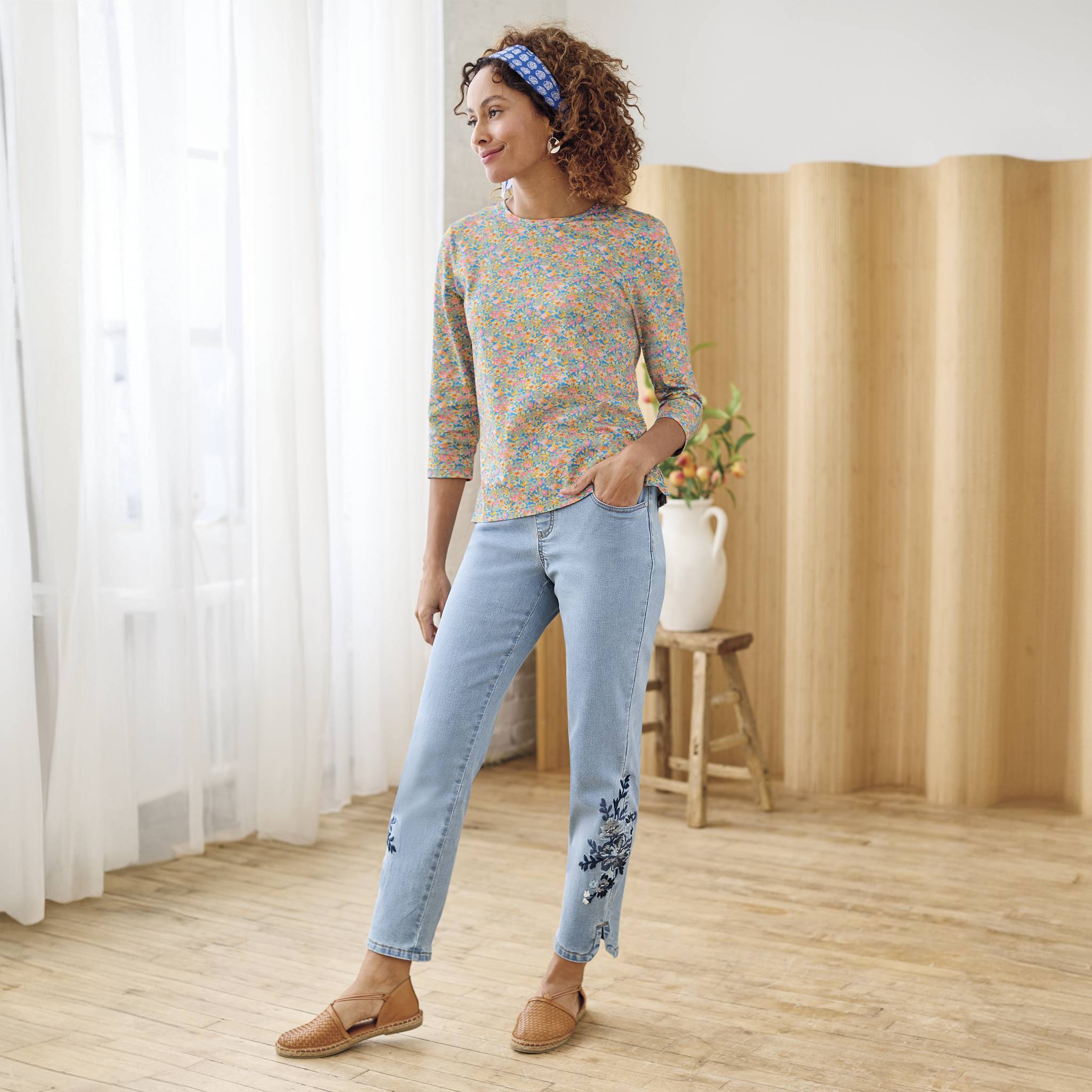 Pull On Embroidered Denim Pant - Northstyle Catalog