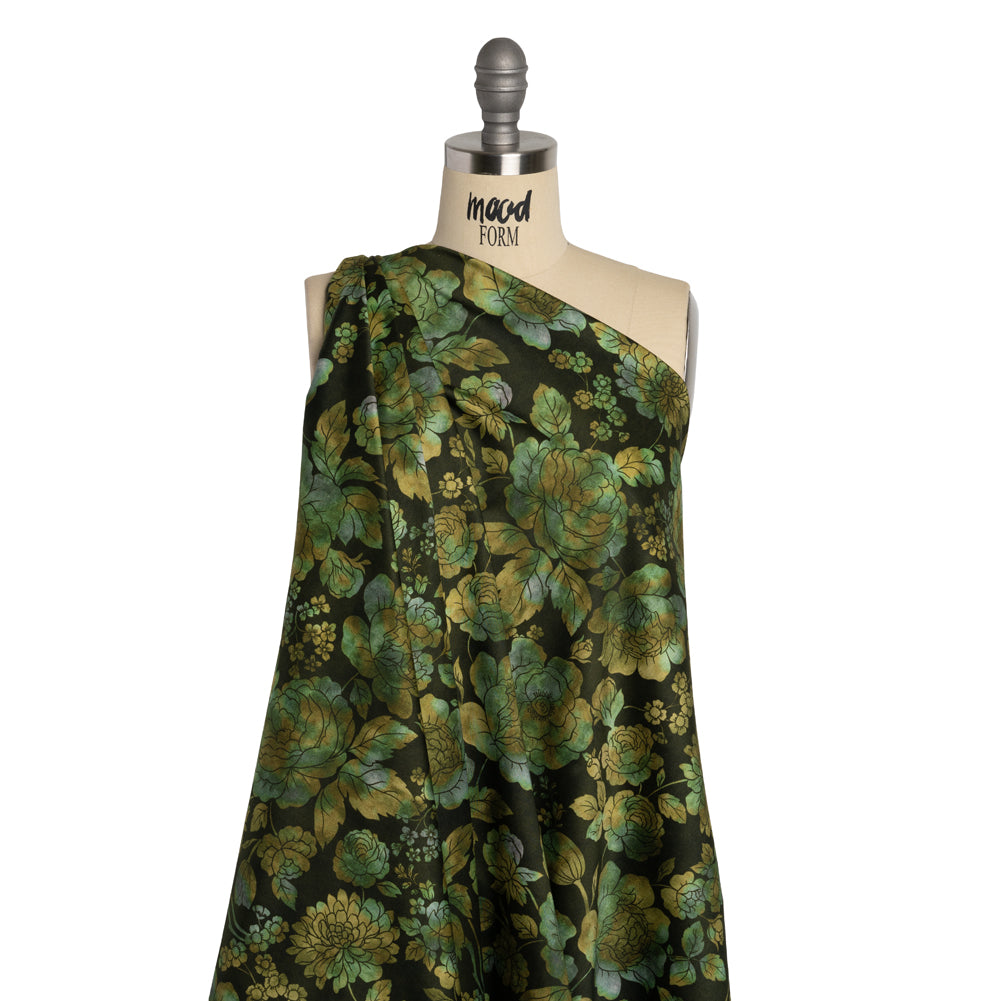 Stretch Cotton Sateen - Green, Olive and Navy Floral - Secret Garden Print - Mood Exclusive Acadia Collection - Joann Fabrics