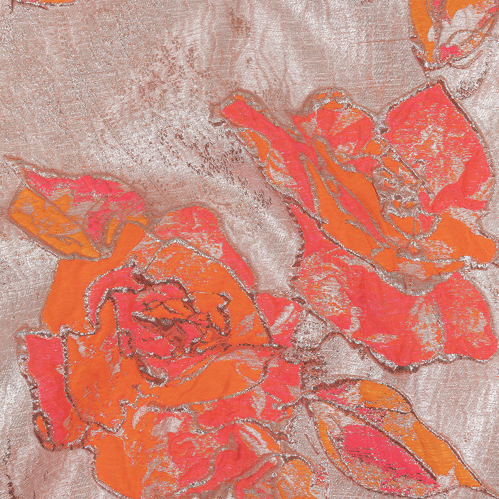 Neon Pink, Neon Orange and Metallic Silver Roses Luxury Brocade - Joann Fabrics