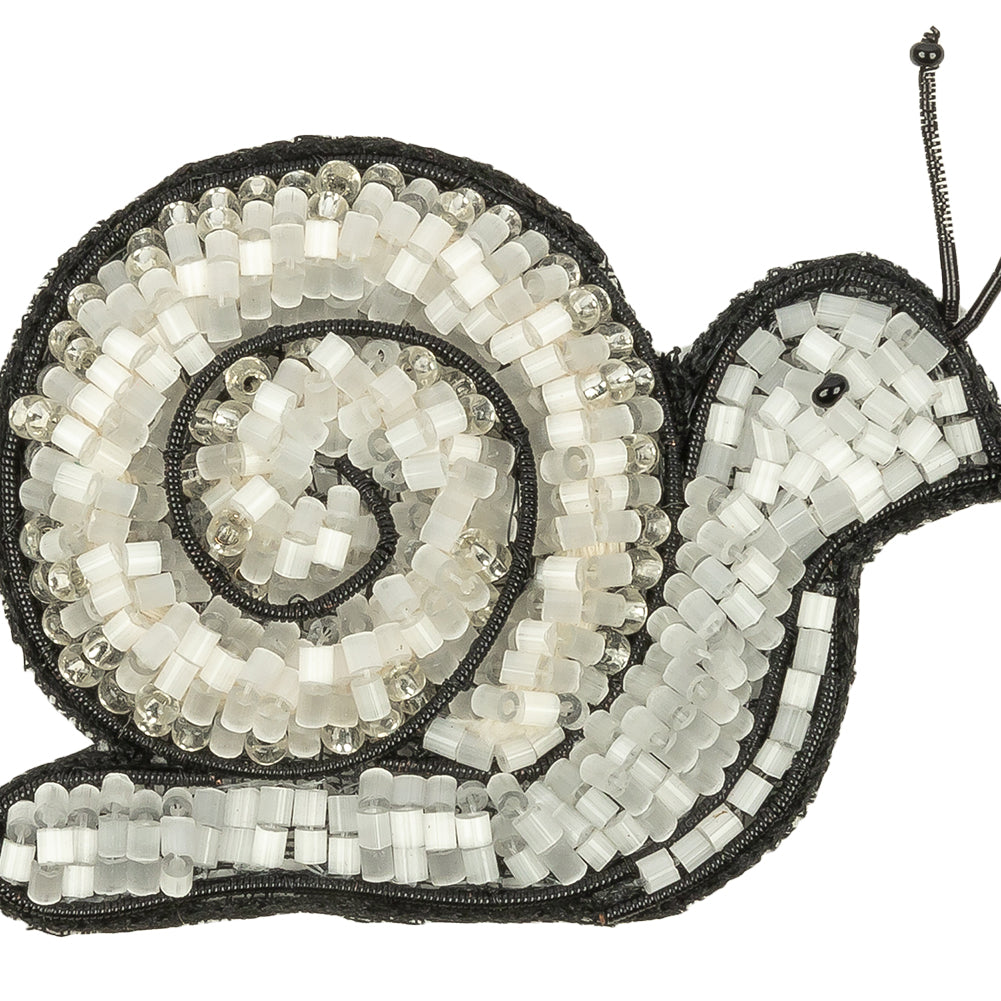 Satin White and Black Snail Glass Beaded Applique - 1.75