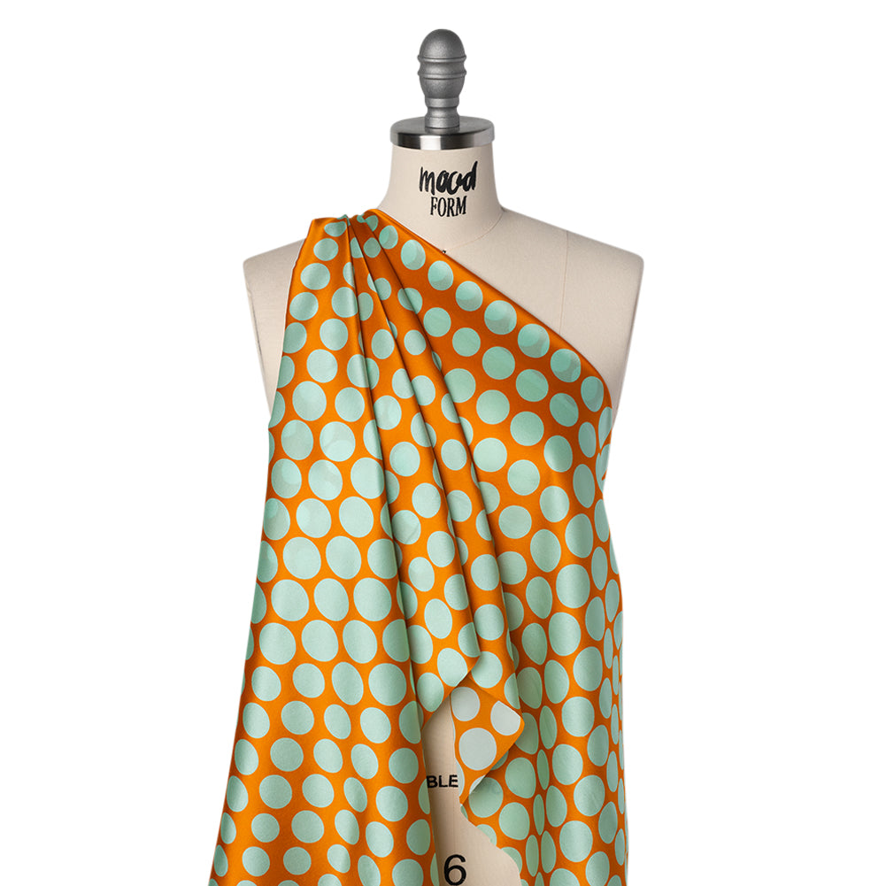 Silk Charmeuse Print 16MM, Made in Italy - Orange and Mint Polka Dot Gradients - Joann Fabrics