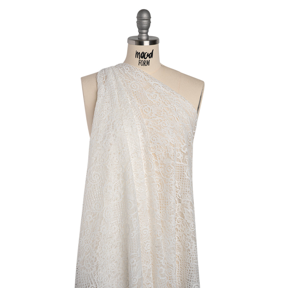 Re-Embroidered Raschel Lace with Scalloped Finished Edges - Ivory Leafy Swirls and Lattices - Joann Fabrics