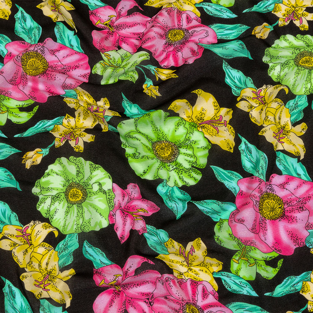 Balenciaga Italian Pink, Yellow and Lime Floral Viscose Pique Knit - Joann Fabrics