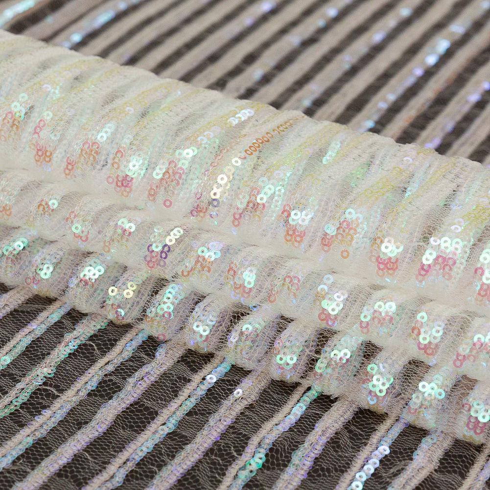 Netting with Baby Sequins - Green, Blue and Pink Iridescent Stripes on White - Joann Fabrics