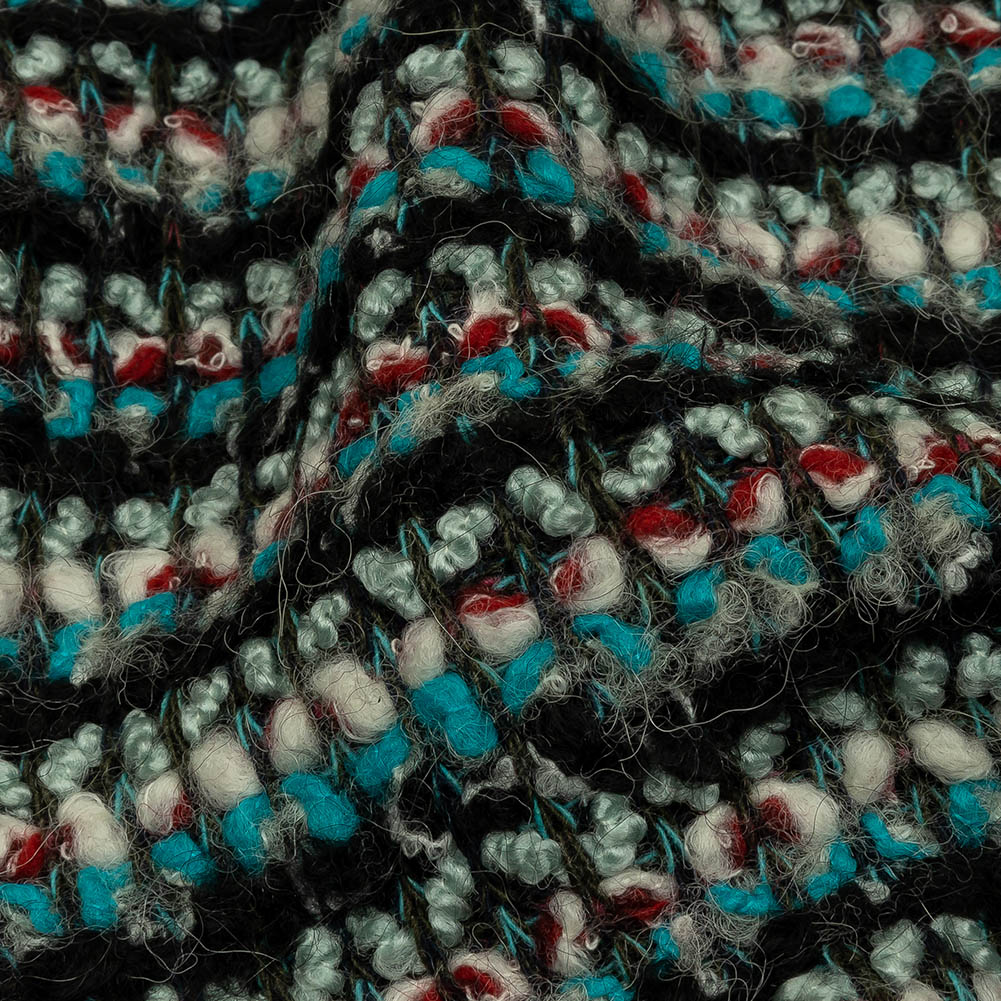 Turquoise, Charcoal and Red Boucle Stripes Chunky Wool Blend Sweater Knit - Joann Fabrics