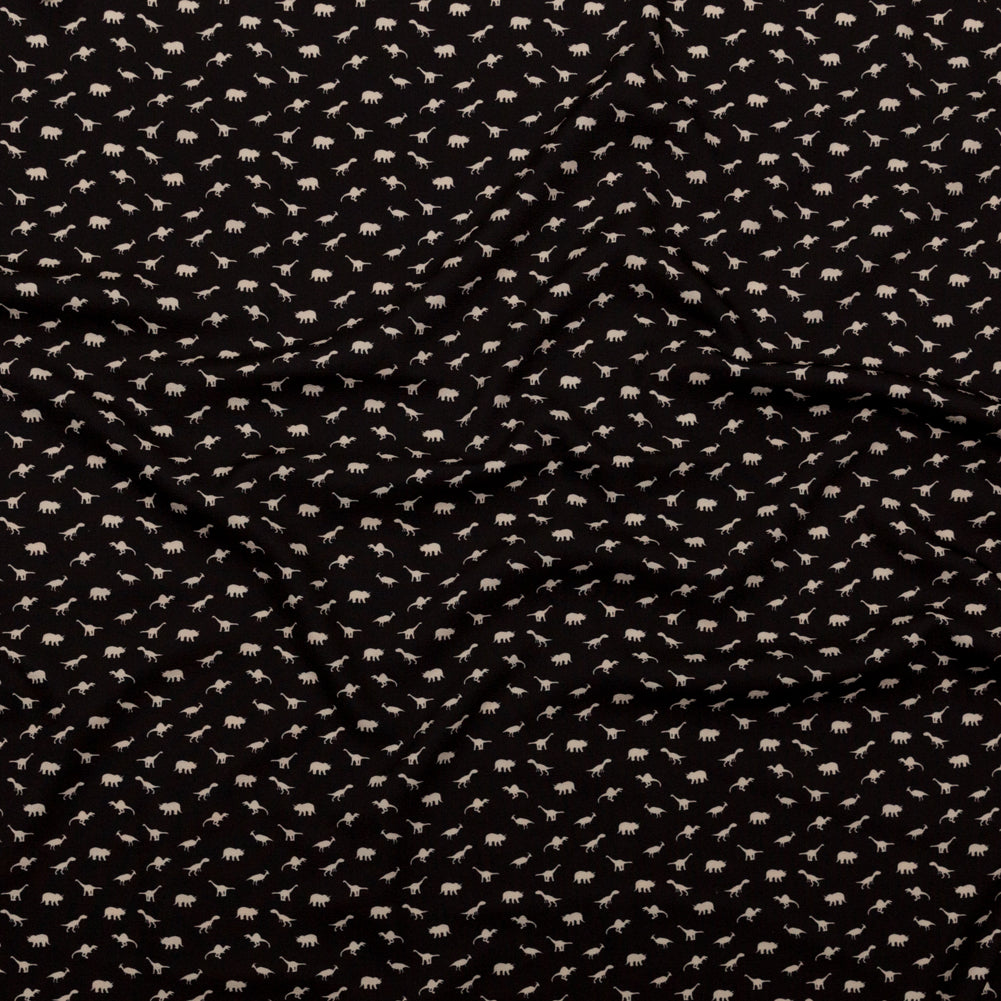 Stretch Polyester Crepe - Black and White Dinosaurs - Allegorical Dreams and Presentiments Print - Mood Exclusive Crow Collection - Joann Fabrics