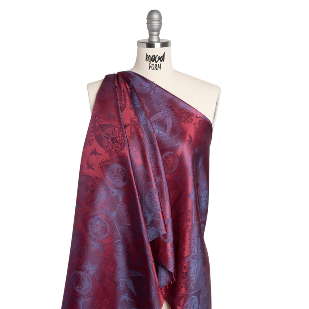 Gems and Doves Jacquard Lining - Wine and Blue Bi-Color - Joann Fabrics