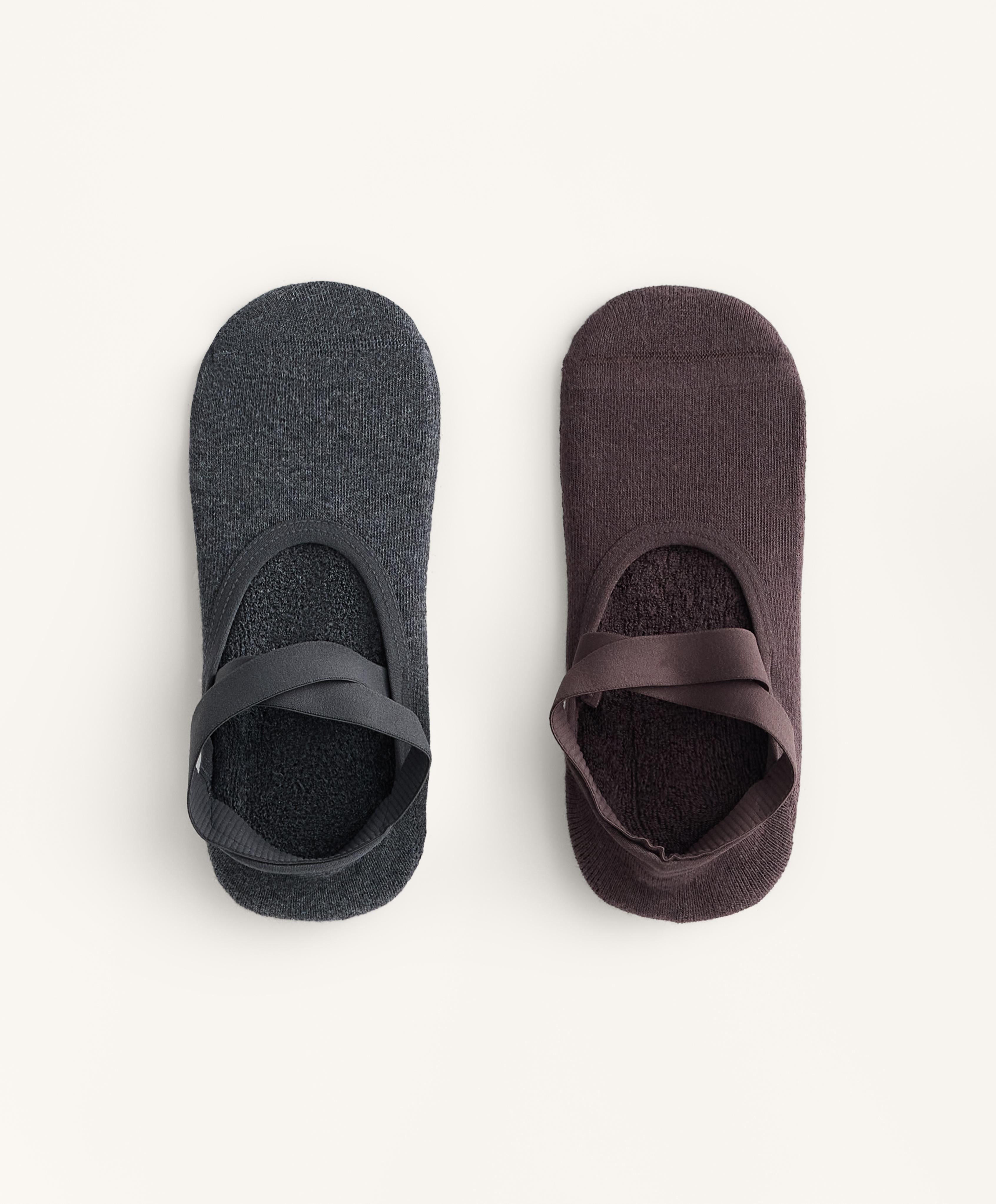 2 pairs of yoga and pilates cotton blend socks with crossed straps and cushioning