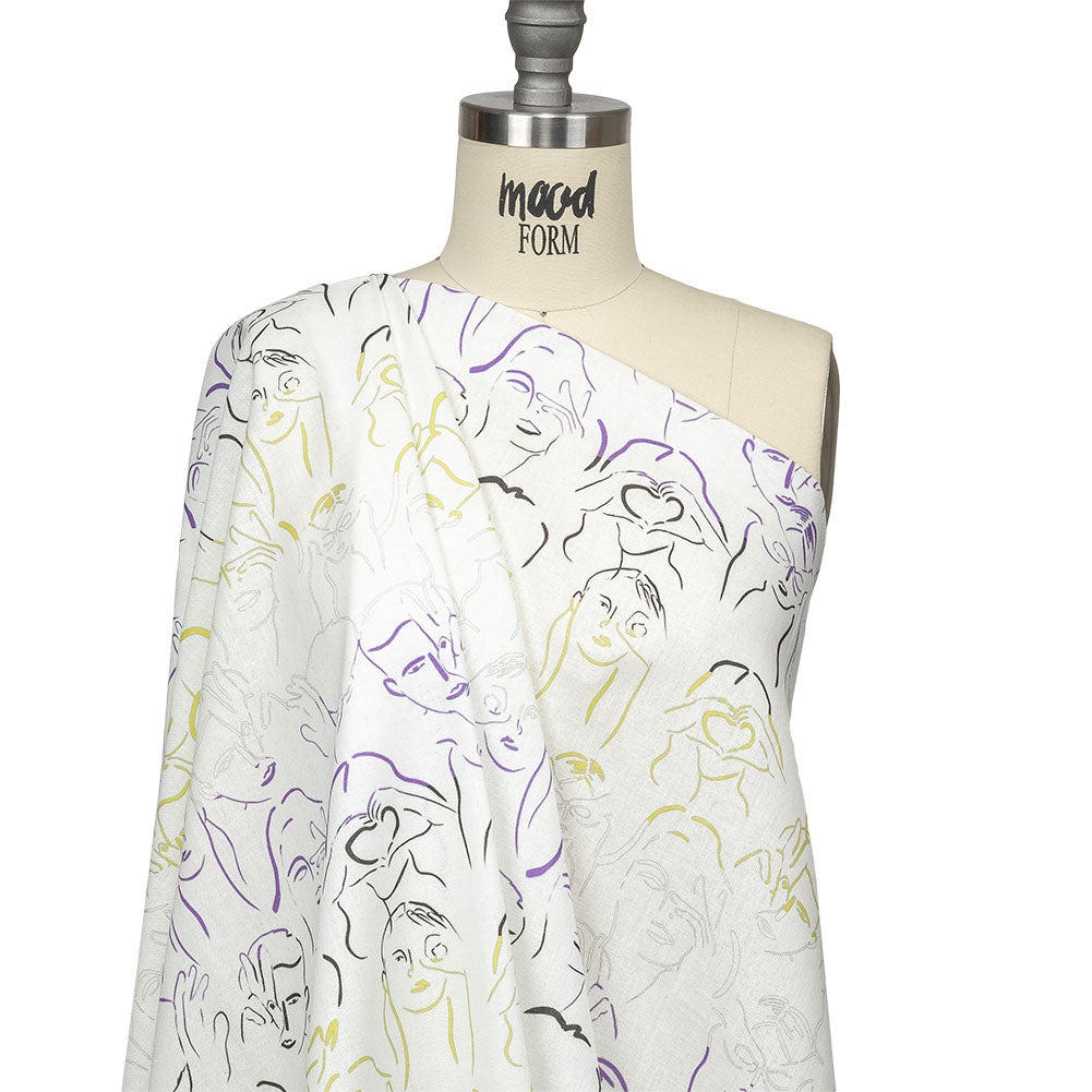 Linen and Rayon Woven - Purple, Yellow and Black Faces and Hands - Language of Love Print - Mood Exclusive Pride Collection - Joann Fabrics