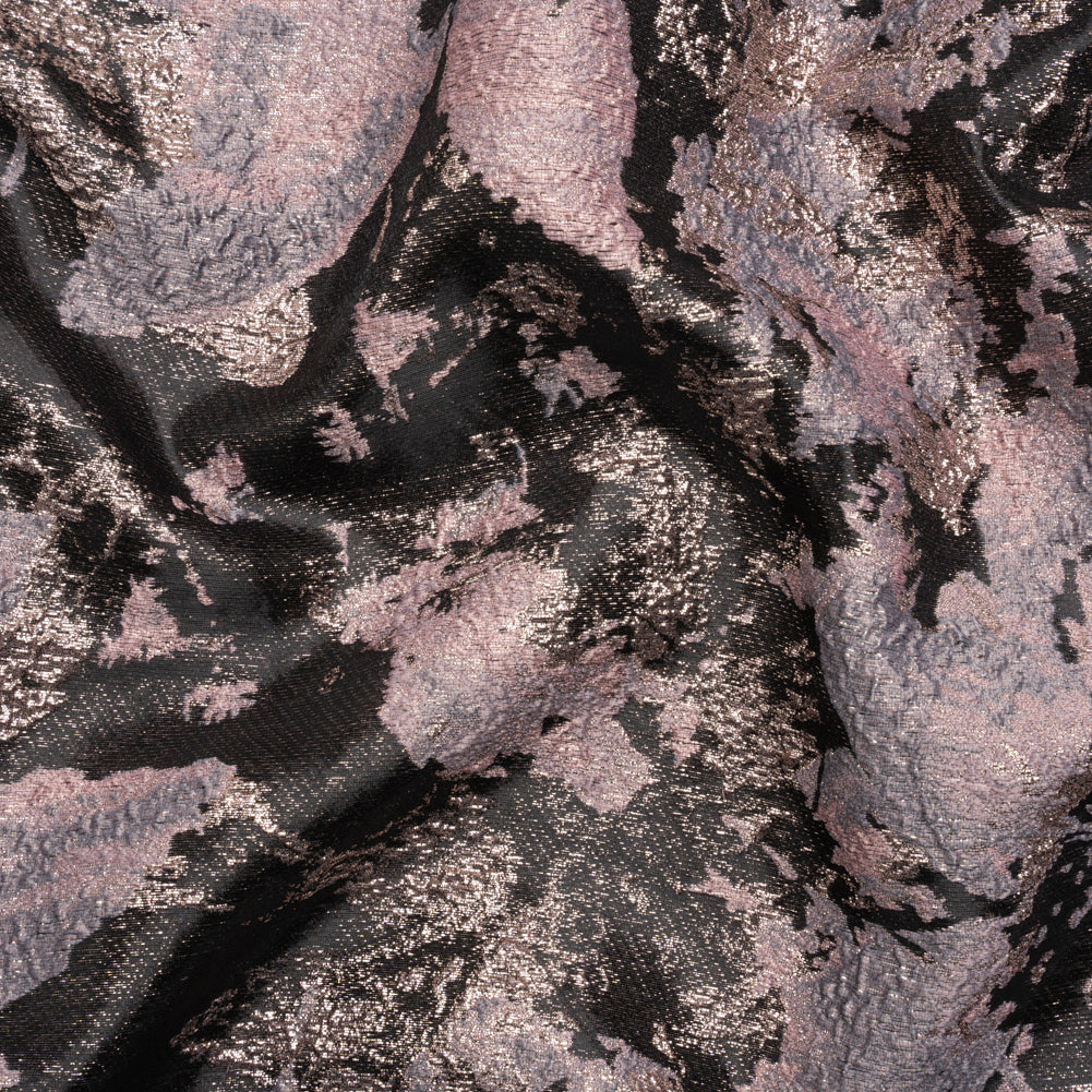 Metallic Silver, Mauve and Black Painted Flowers Luxury Brocade - Joann Fabrics