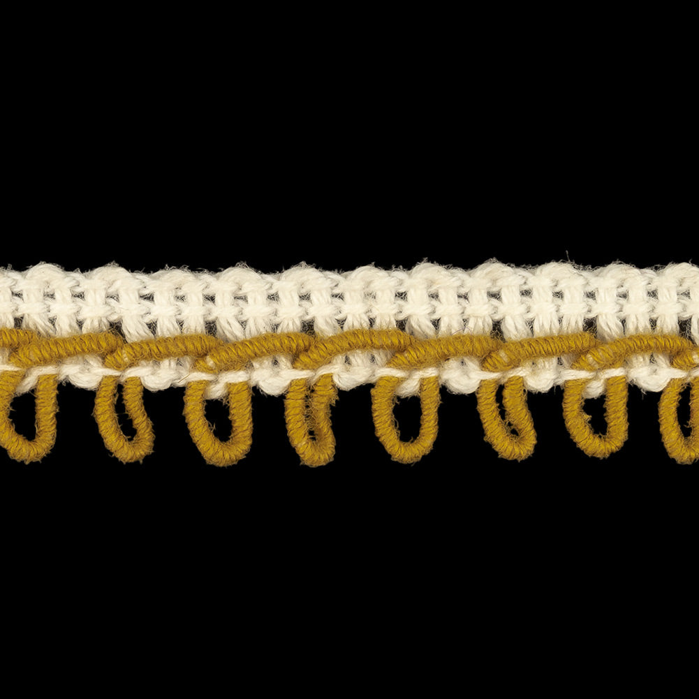 White and Mustard Embroidered Picot-Look Fringe - 0.625