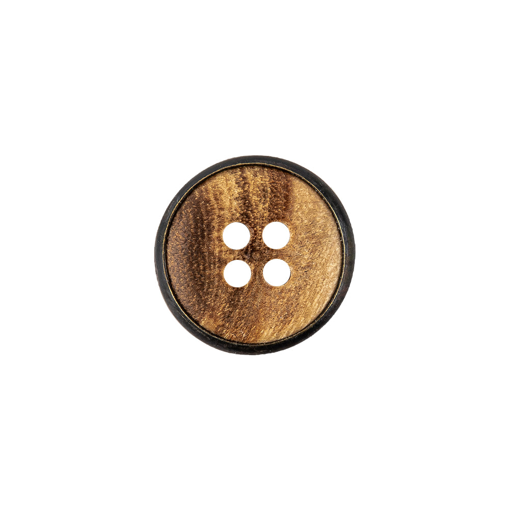 Portuguese Natural Wood Set-in Gunmetal 4-Hole Button - 24L/15mm - Joann Fabrics