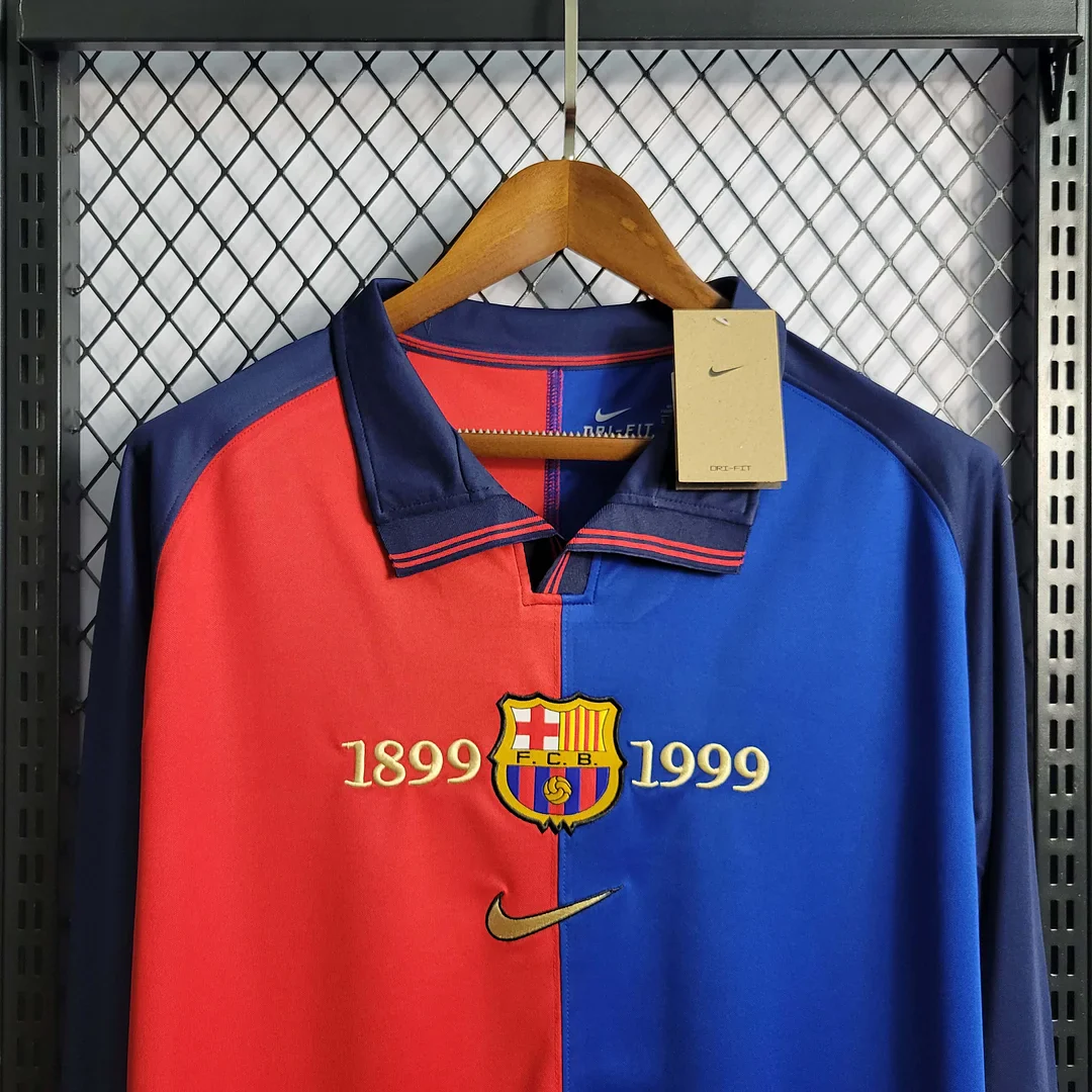 1999-2000 Retro Barcelona 100th Anniversary Home Jersey Long Sleeve