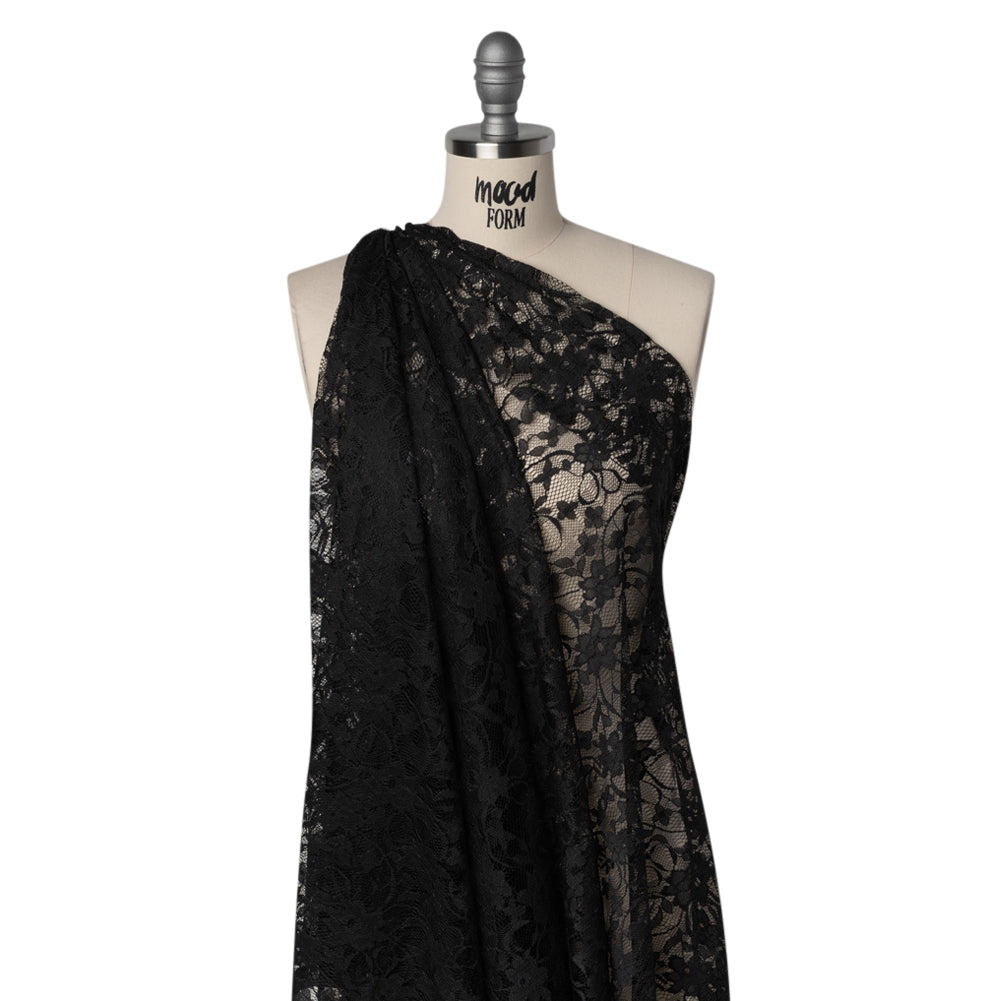 Polyester Raschel Lace - Black Flowers and Ribbons - Designer Deadstock - Joann Fabrics