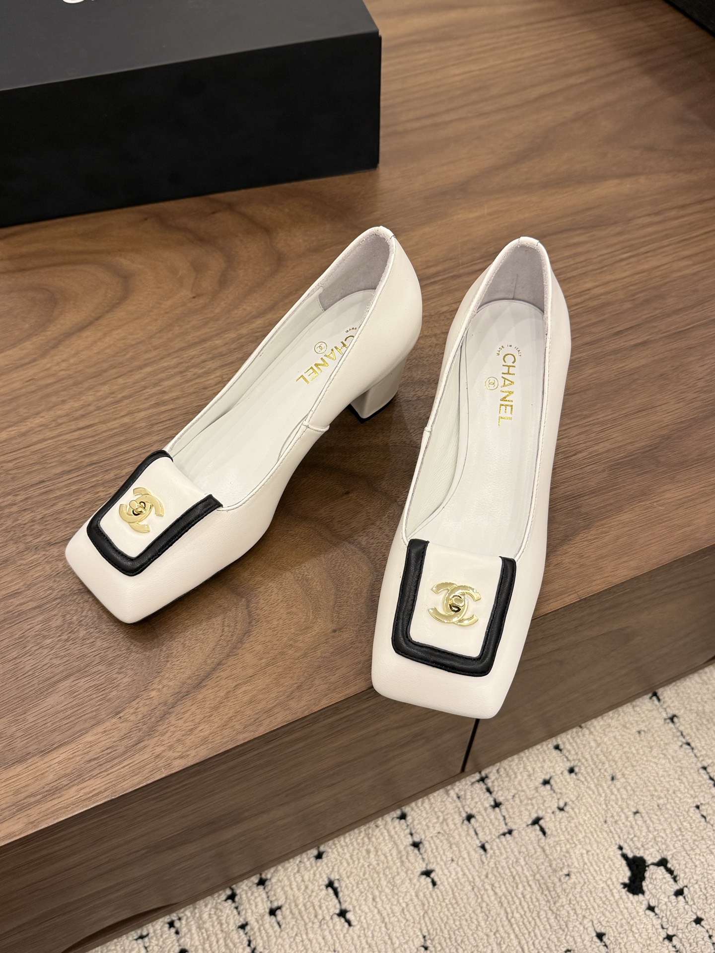 Chanel Square-Toe Block-Heel Pumps