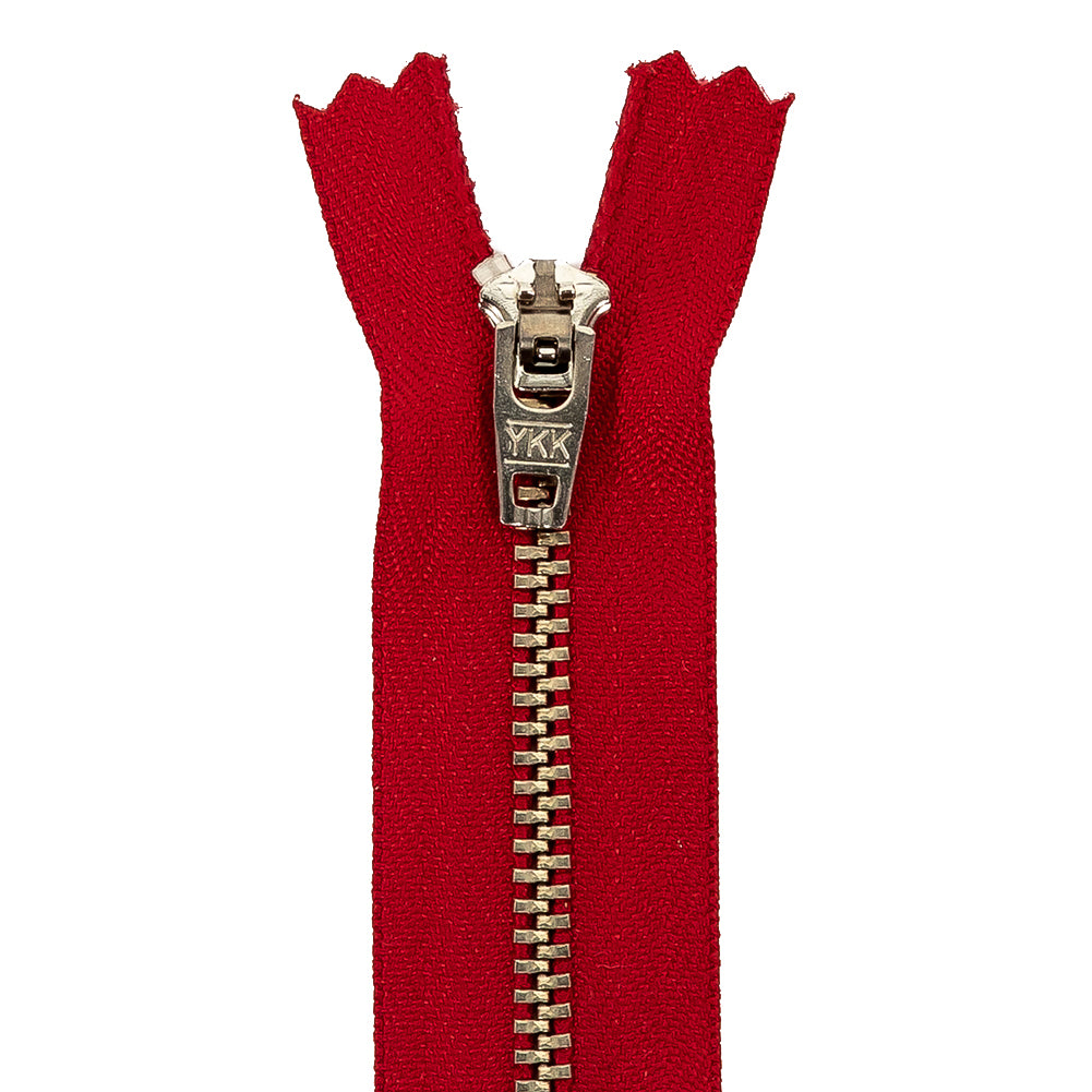 YKK Red Metal Closed Bottom Zipper with Silver Teeth - 4.5