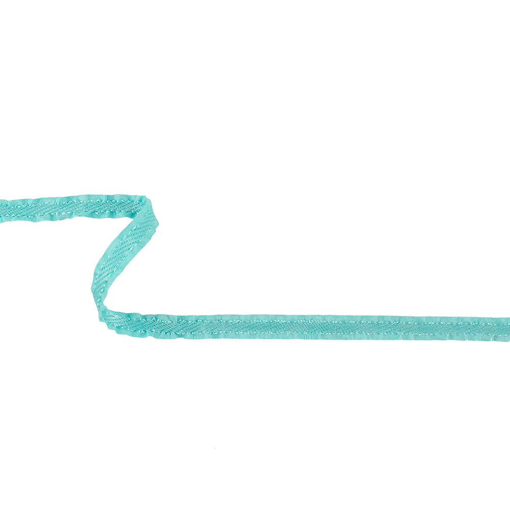 Turquoise Twill Ribbon with Ruffled Grosgrain Borders - 0.375