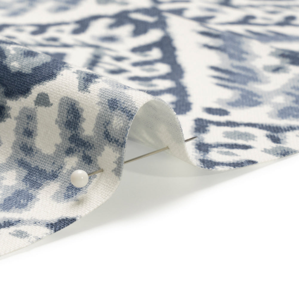 Muted Blue, Navy and White Decorative Ikat Diamonds Cotton Canvas - Joann Fabrics