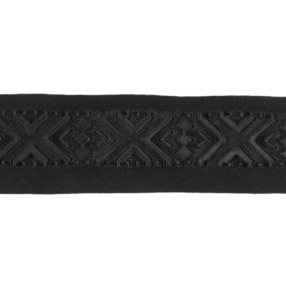 Italian Black Geometric Embossed Double Knit Trim - 1.75